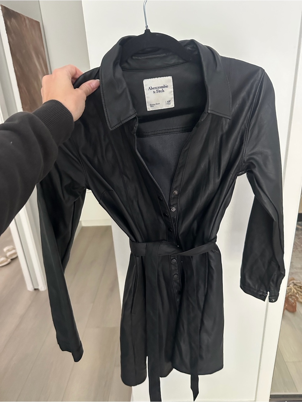 Abercrombie & Fitch Women's Black Faux Leather Belted Dress